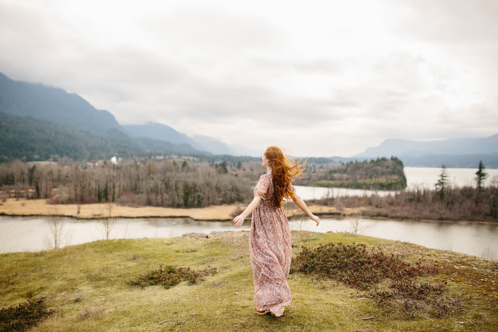 Columbia River Gorge - Portrait of a woman dancing in the wind