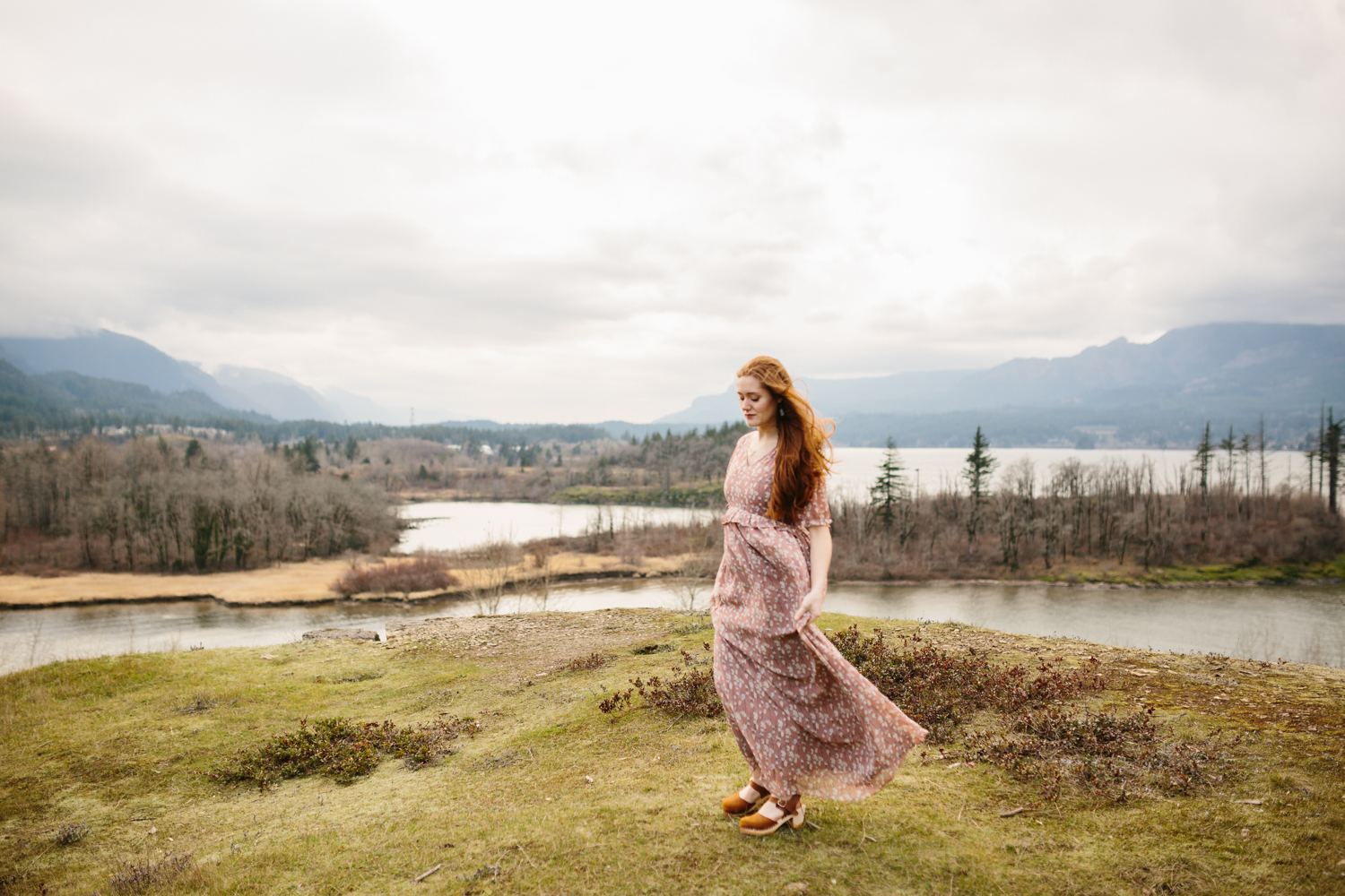 Columbia River Gorge - Portrait of a woman dancing in the wind