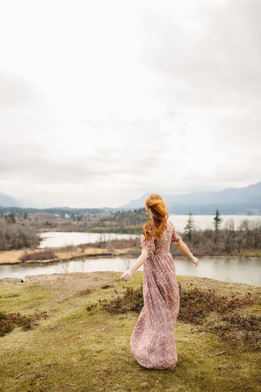 Columbia River Gorge - Portrait of a woman dancing in the wind