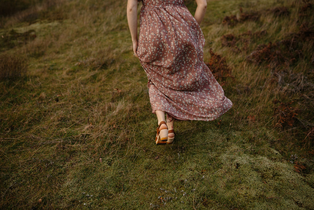 A Woman Walking on a Windy Day in the Columbia River Gorge, Oreg