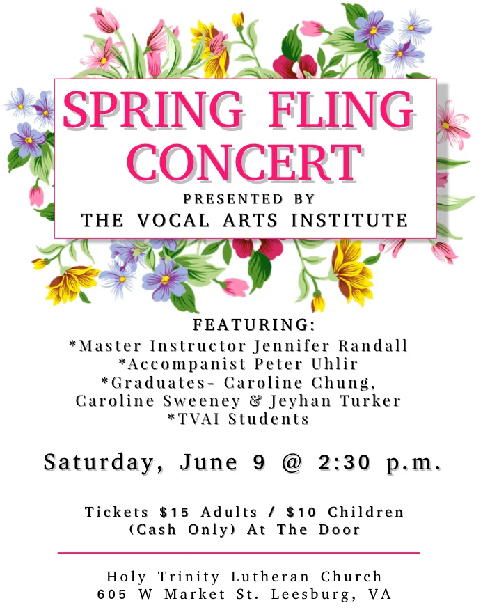 PLEASE JOIN US FOR OUR ANNUAL SPRING FLING VOCAL CONCERT SATURDAY, JUNE 9 2018@ 2:30 P.M. HOLY TRINITY LUTHERAN CHURCH TICKETS SOLD AT THE DOOR