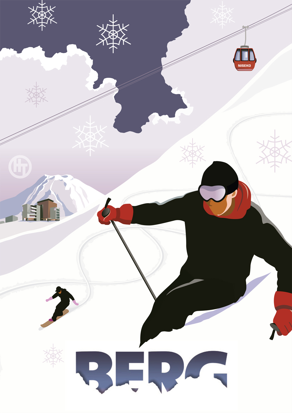   CLIENT: DIALOGUE VISUAL COMMUNICATIONS llustration for Japanese ski resort Berg, located in Niseko. The style of the image referenced 1930's posters. TECHNIQUE: Digital  