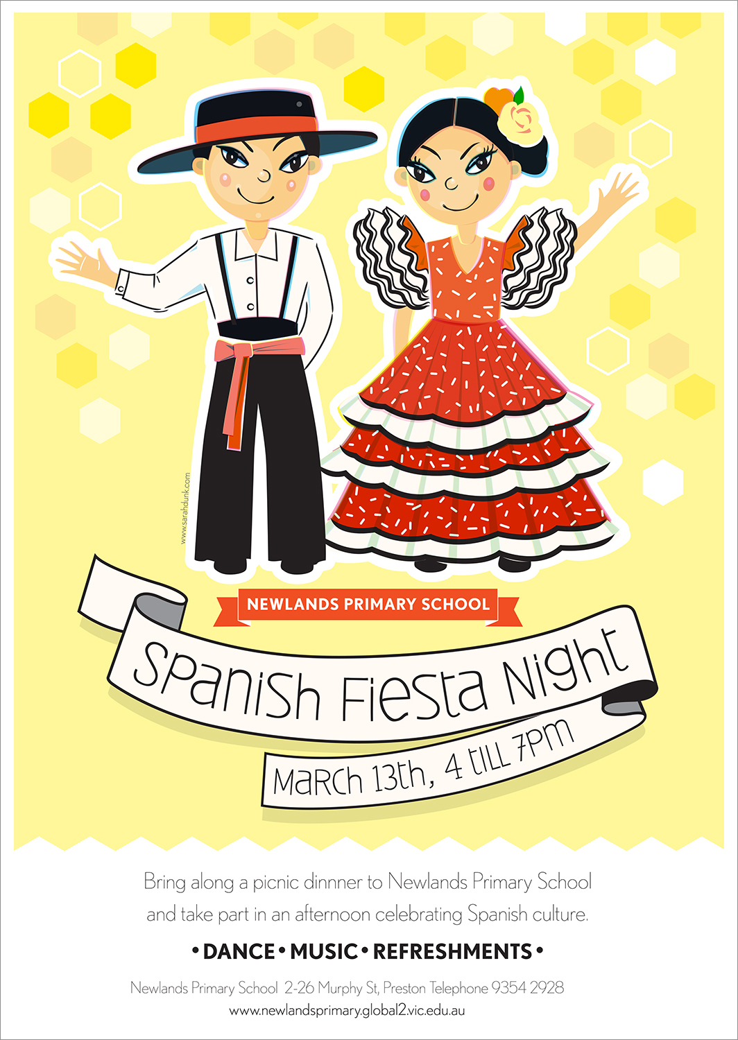  JOB: Spanish Fiesta Night CLIENT: Newlands Primary School BRIEF: Poster and billboard design and production to advertise the school's first Fiesta Night. 