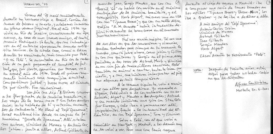 Texto manuscrito de introducción al disco "Verano del 72"