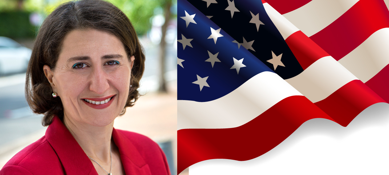 Gladys Berejiklian - photo courtesy of www.parliament.nsw.gov.au / USA Flag