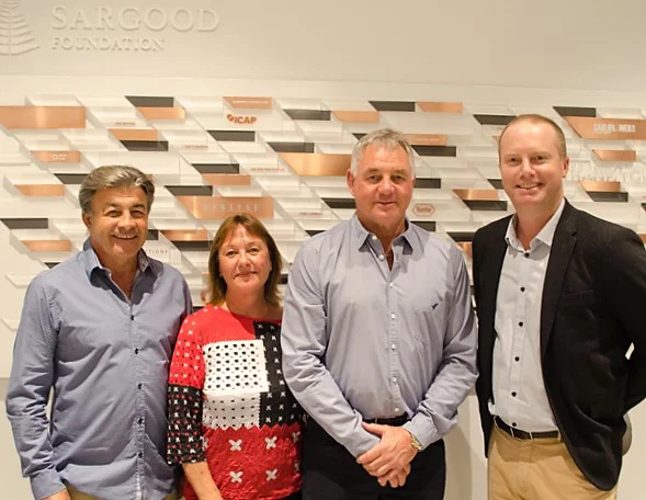 Pictured from left to right Frank Minnici, Liz Macqueen, Rod Macqueen and COVERED. Publisher John Vickery.