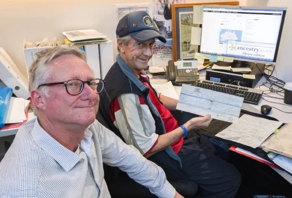 Dee Why Library staff member Michael Houstone with Alan Wright (L-R) 