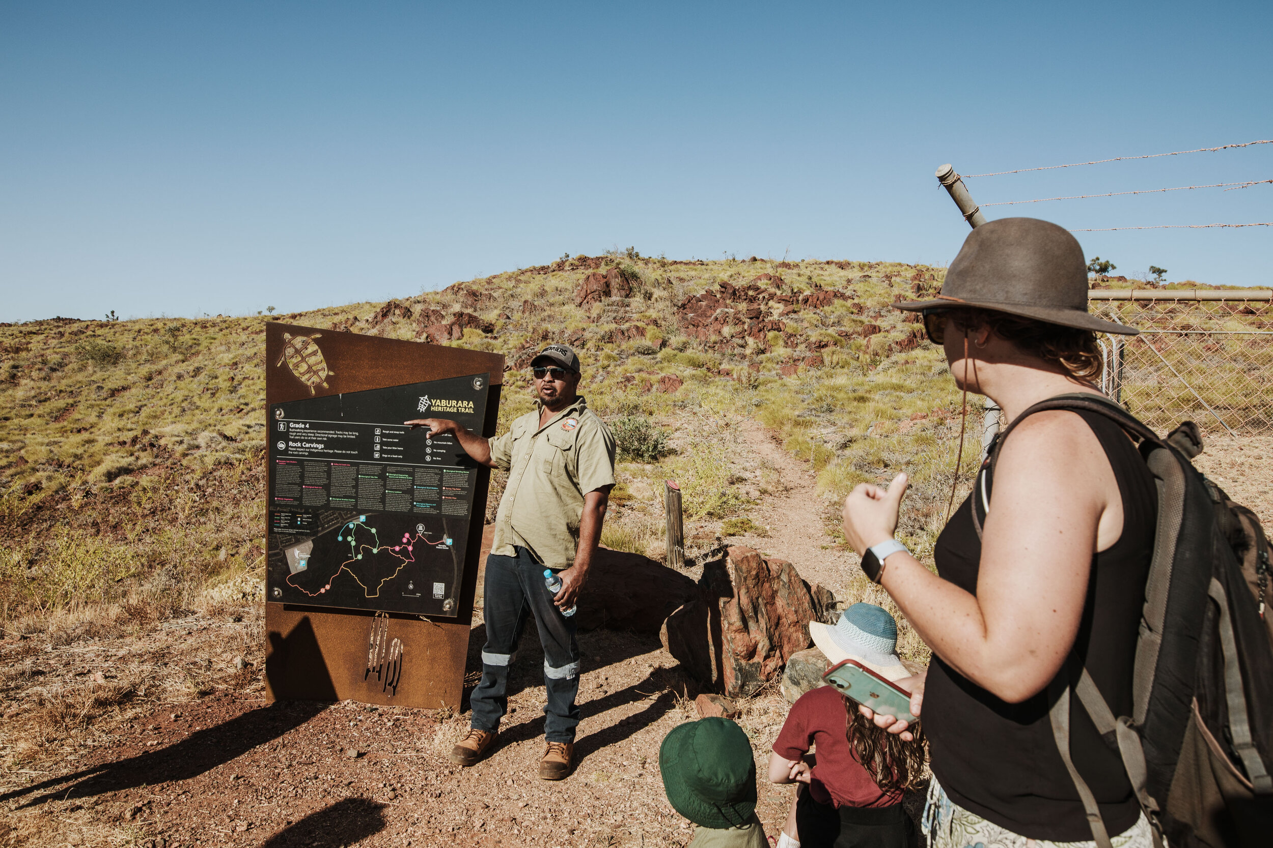  Clinton with a group at the start of the Yaburara Heritage Trail. 