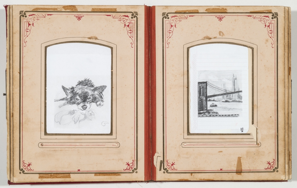 Mishka snooze (left, graphite on paper), 2016 Brooklynscape (right, graphite on paper), 2016