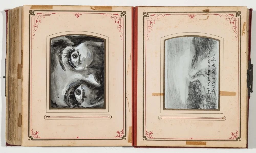 Left: Carnival of Souls, acrylic on paper, 2016 Right: Silence, graphite and acrylic on paper, 2016
