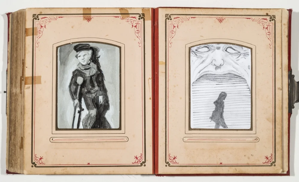 Left: Tiny Tim (acrylic on paper), 2016 Right: Doorway (graphite on paper) 2016