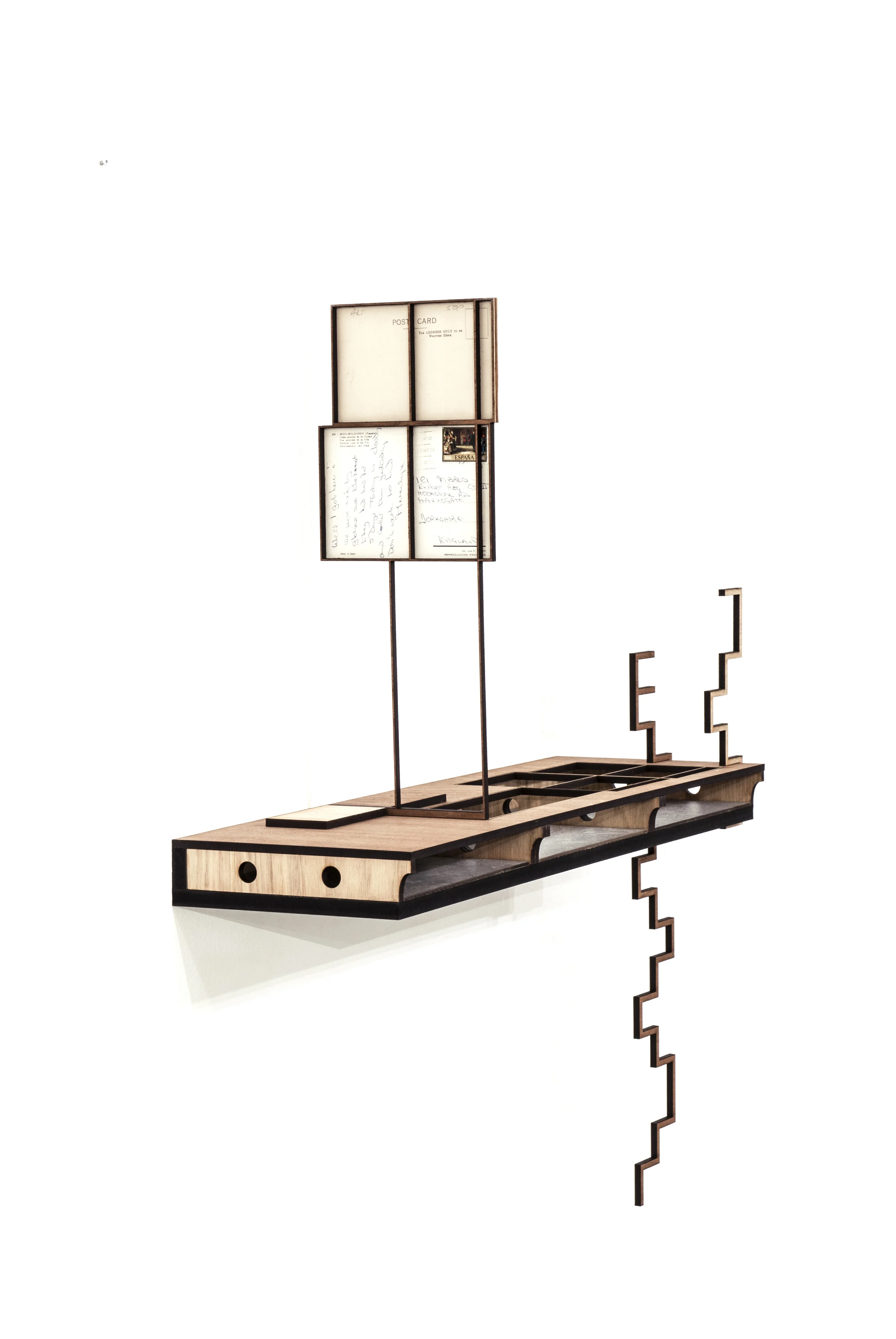 Bacchus_Wood construction and collage_60x60x20cm_Installation view at the Blyth Gallery, London_2014