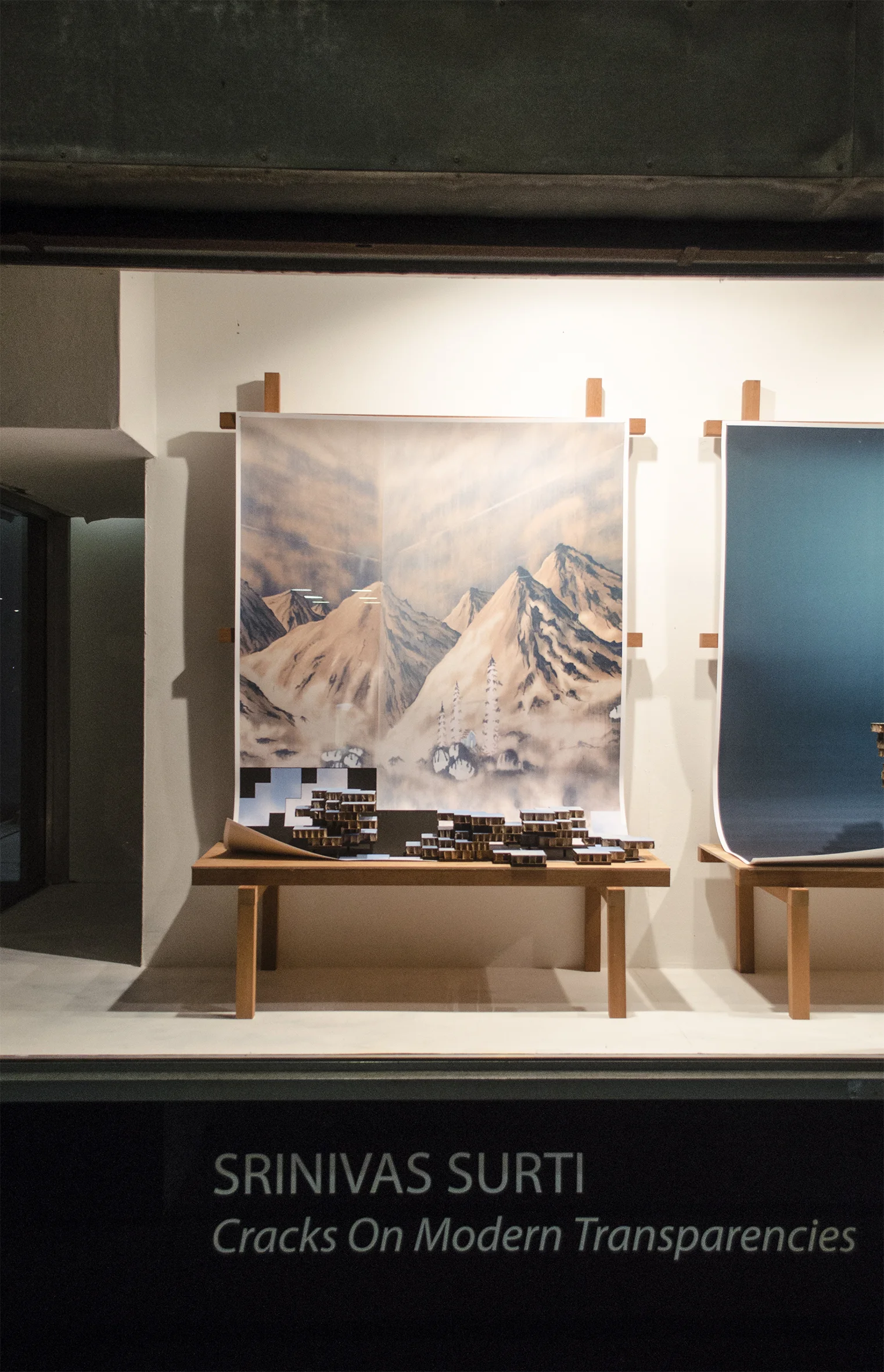 Cracks On Modern Transparencies_Installation of large format inkjet prints with cardboard and wood models at ASC Window Space Project_Dimensions variable_2015