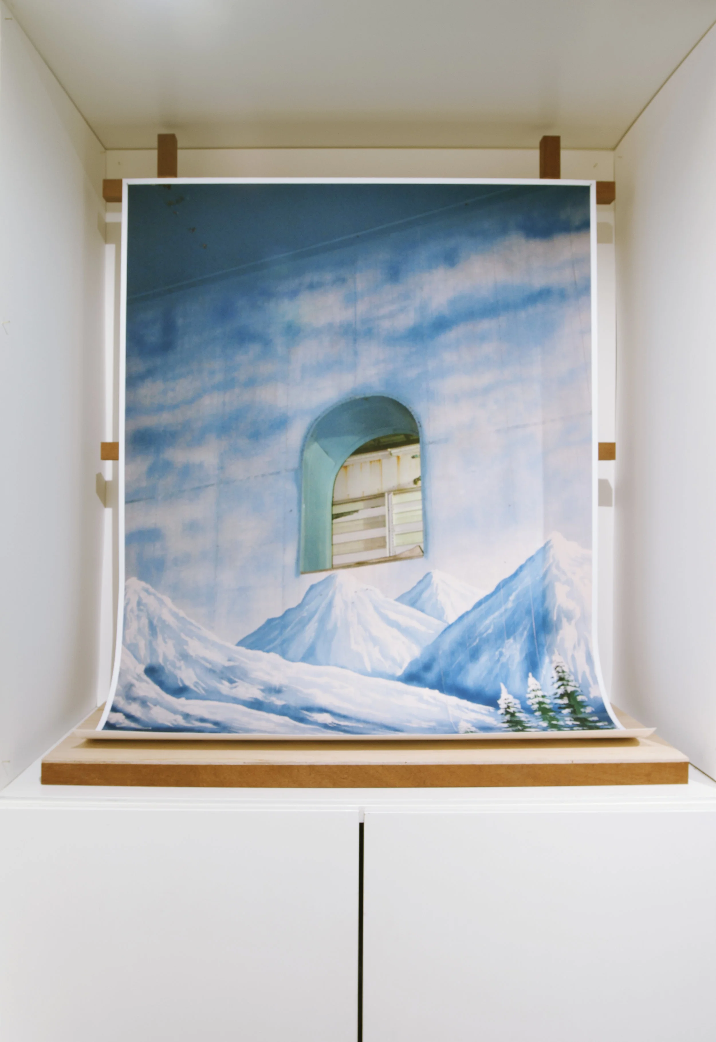 Cracks On Modern Transparencies_Installation of large format inkjet prints with cardboard and wood models at the Blyth Gallery, London_Dimensions variable_2014