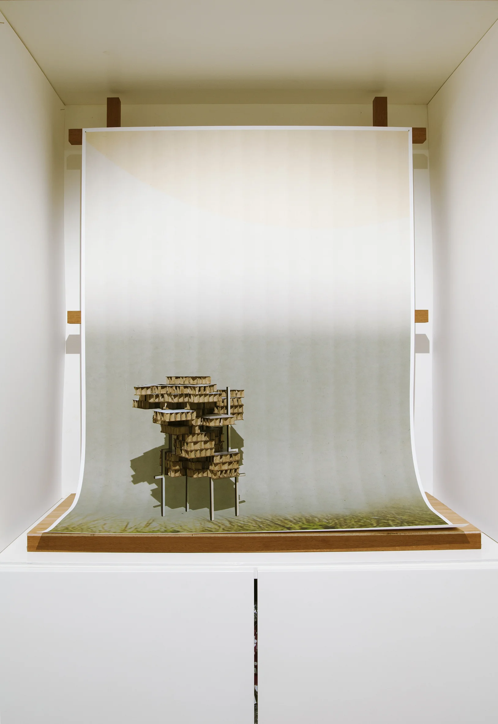  Cracks On Modern Transparencies_Installation of large format inkjet prints with cardboard and wood models at the Blyth Gallery, London_Dimensions variable_2014 