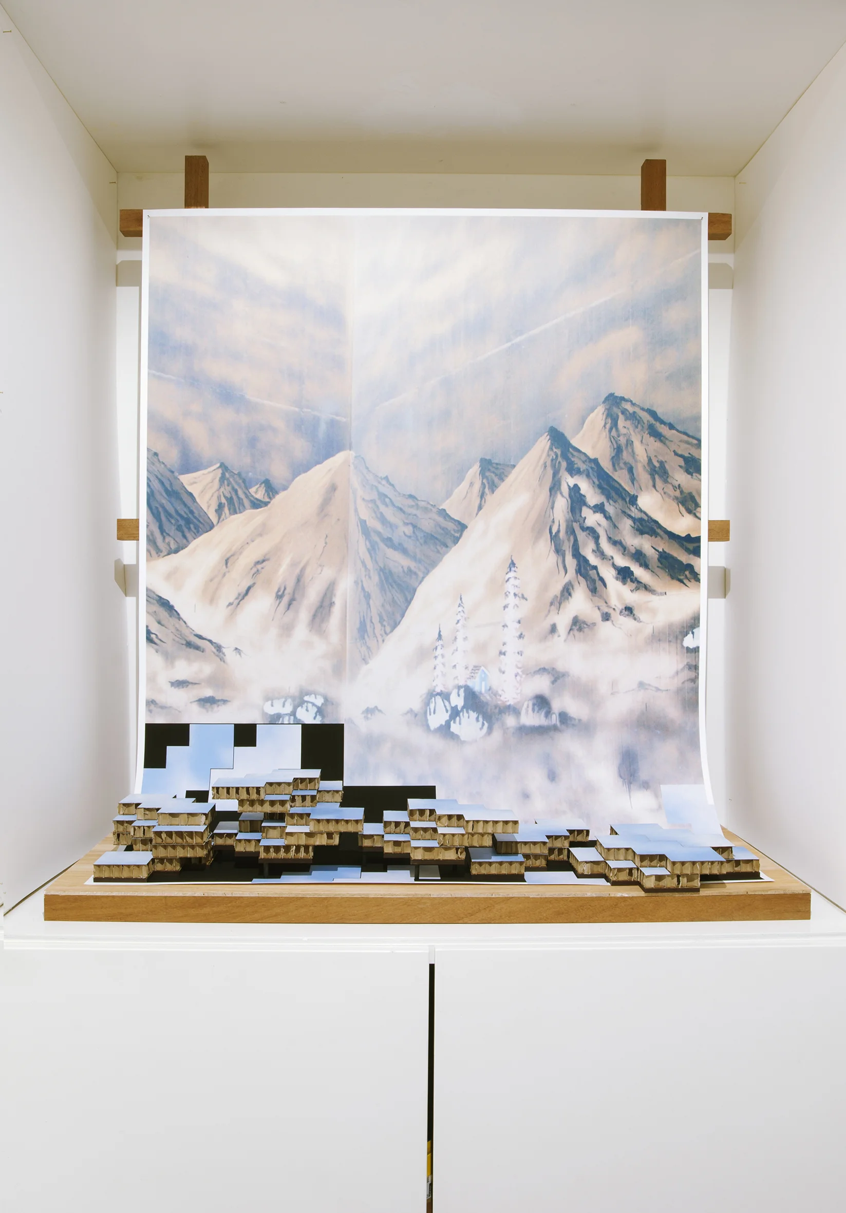 Cracks On Modern Transparencies_Installation of large format inkjet prints with cardboard and wood models at the Blyth Gallery, London_Dimensions variable_2014