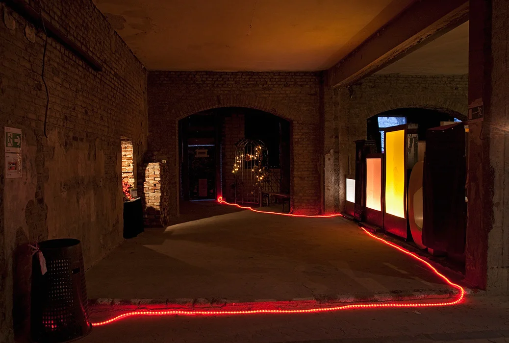 Printenburg, Lichtinstallation auf dem Weihnachtsmarkt an der Niebuhrg, Oberhausen 2009