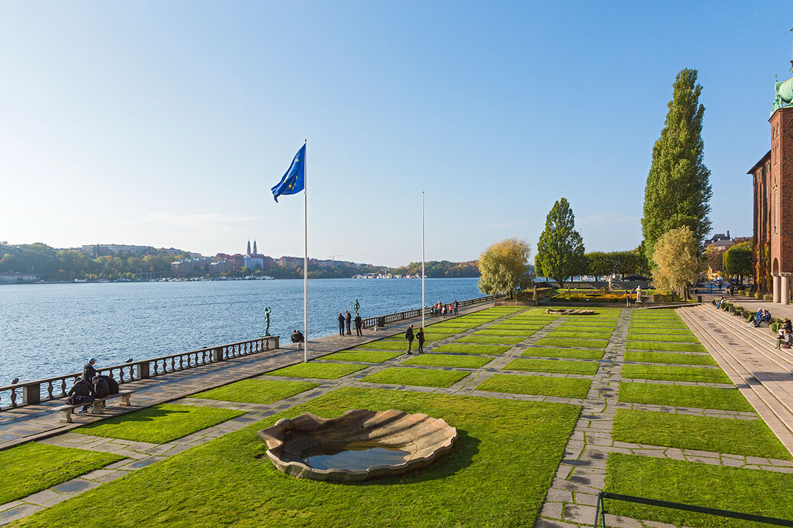 Rathaus, Terassen, Mälarsee, Stockholm 2014