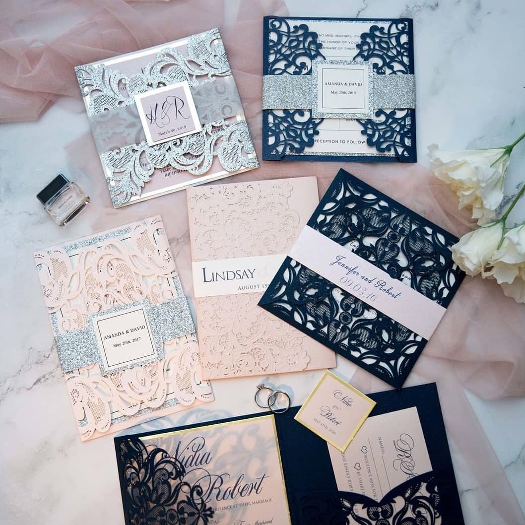 Just a few of our gorgeous lasercut pocket &amp; gate card options available 💕 We can custom design your invitation and choose from many colors to match your wedding style perfectly!