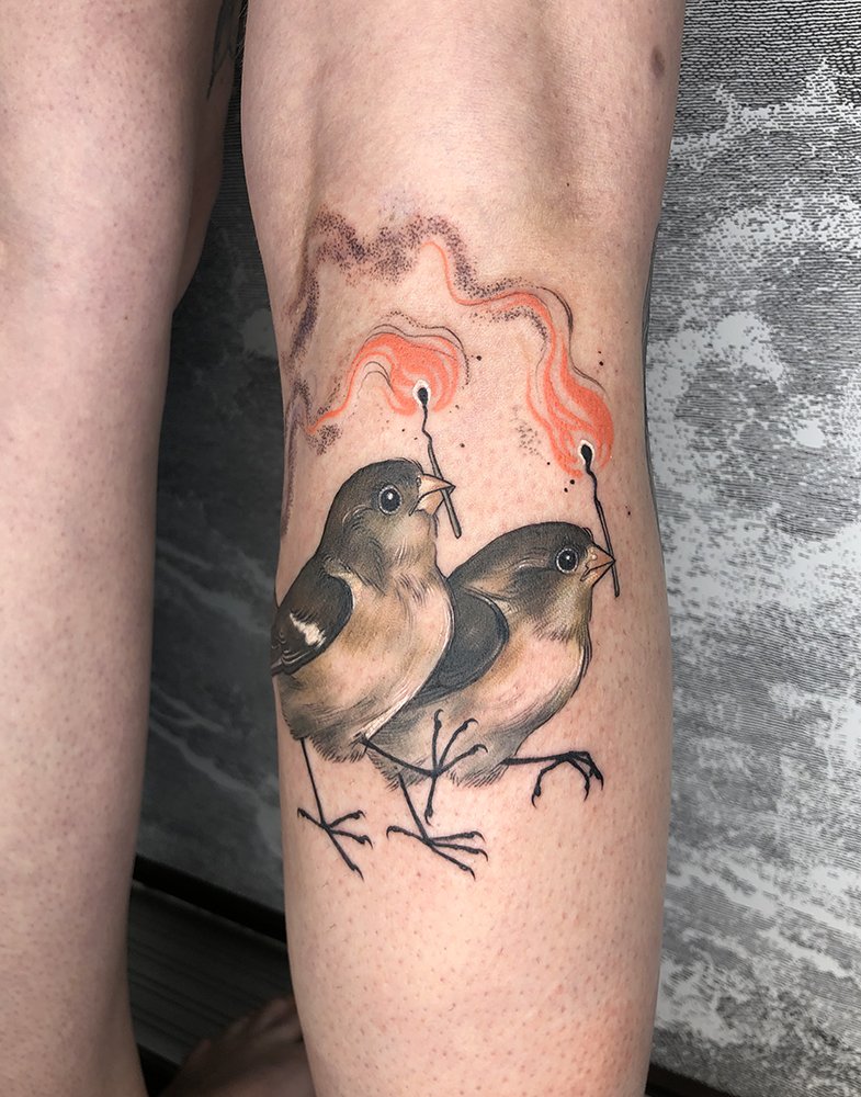 Two birds and a cat tattoo  Tattoogridnet