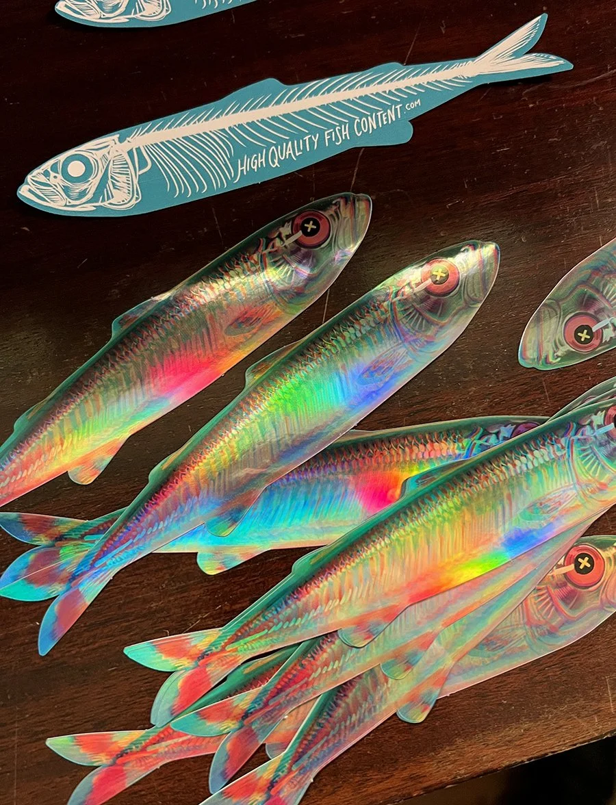 Holographic Glitch Fish Sticker — Feralcatbox