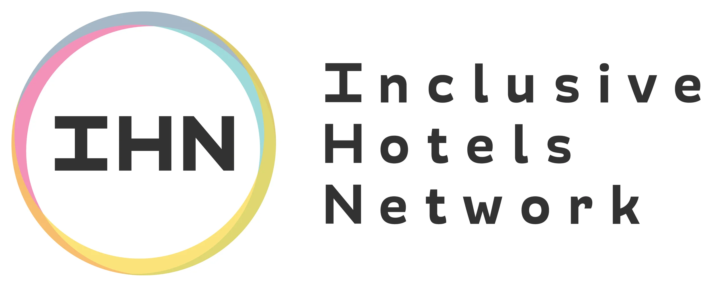Logo of the Inclusive Hotels Network: multicoloured circle around 'IHN' text in black, with 'Inclusive Hotels Network' to the right.