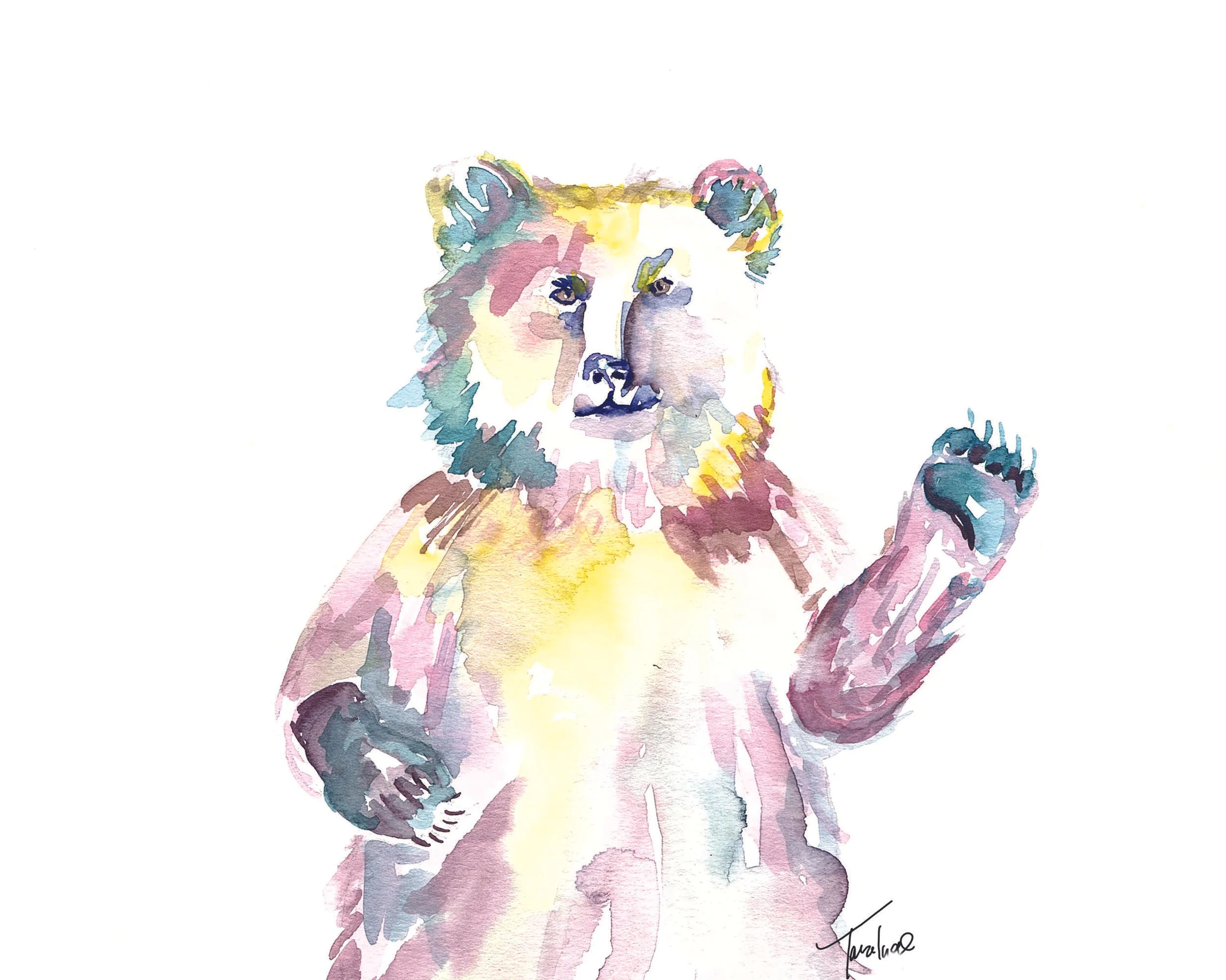 Watercolor Waving Bear
