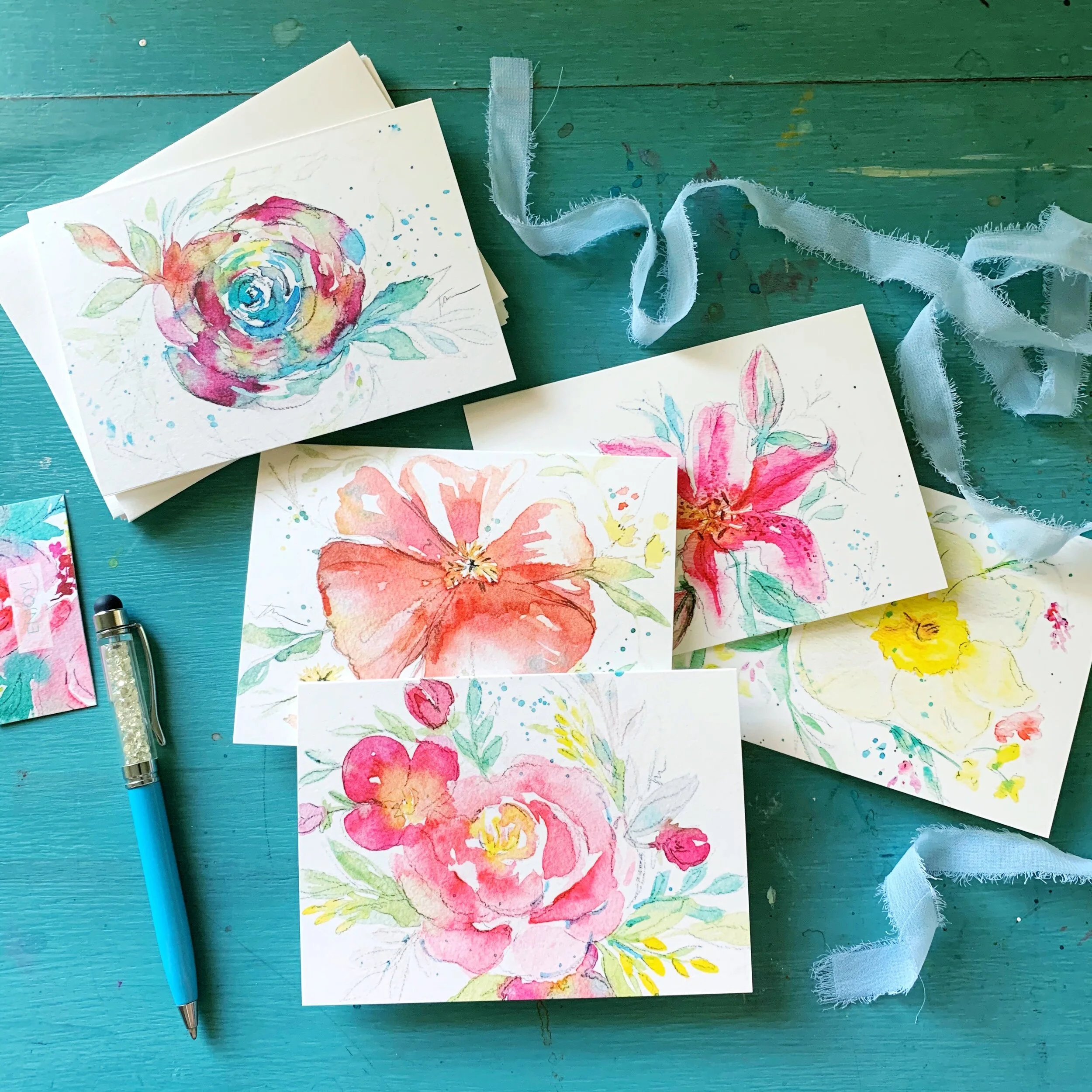 Watercolor Floral Note Card Set