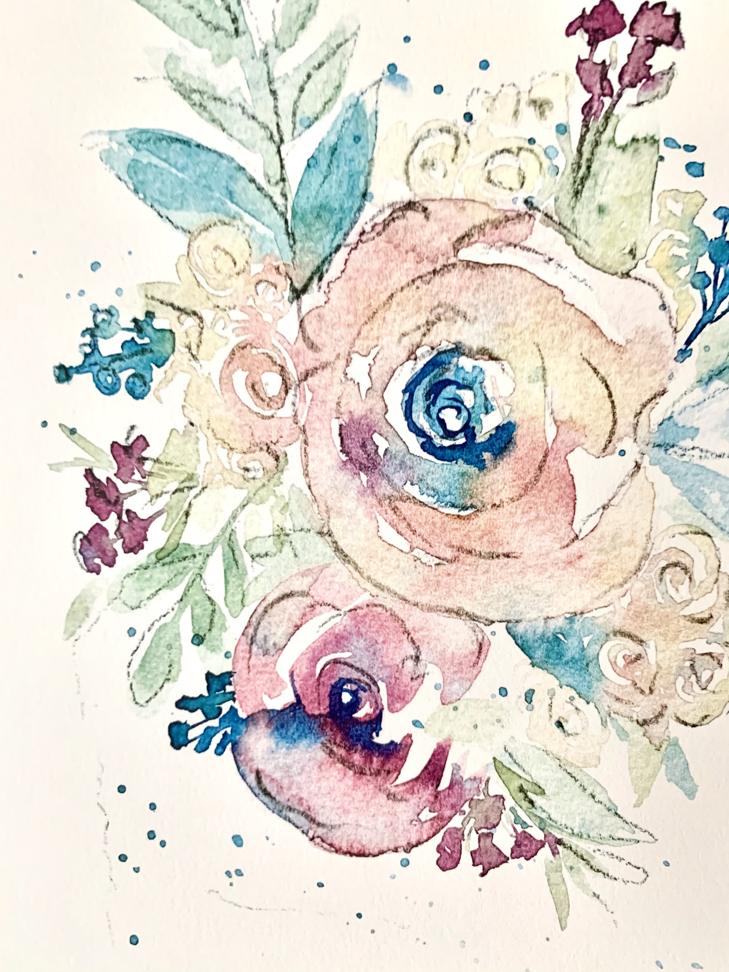 Peach and Teal Rose Cluster Detail 8x10