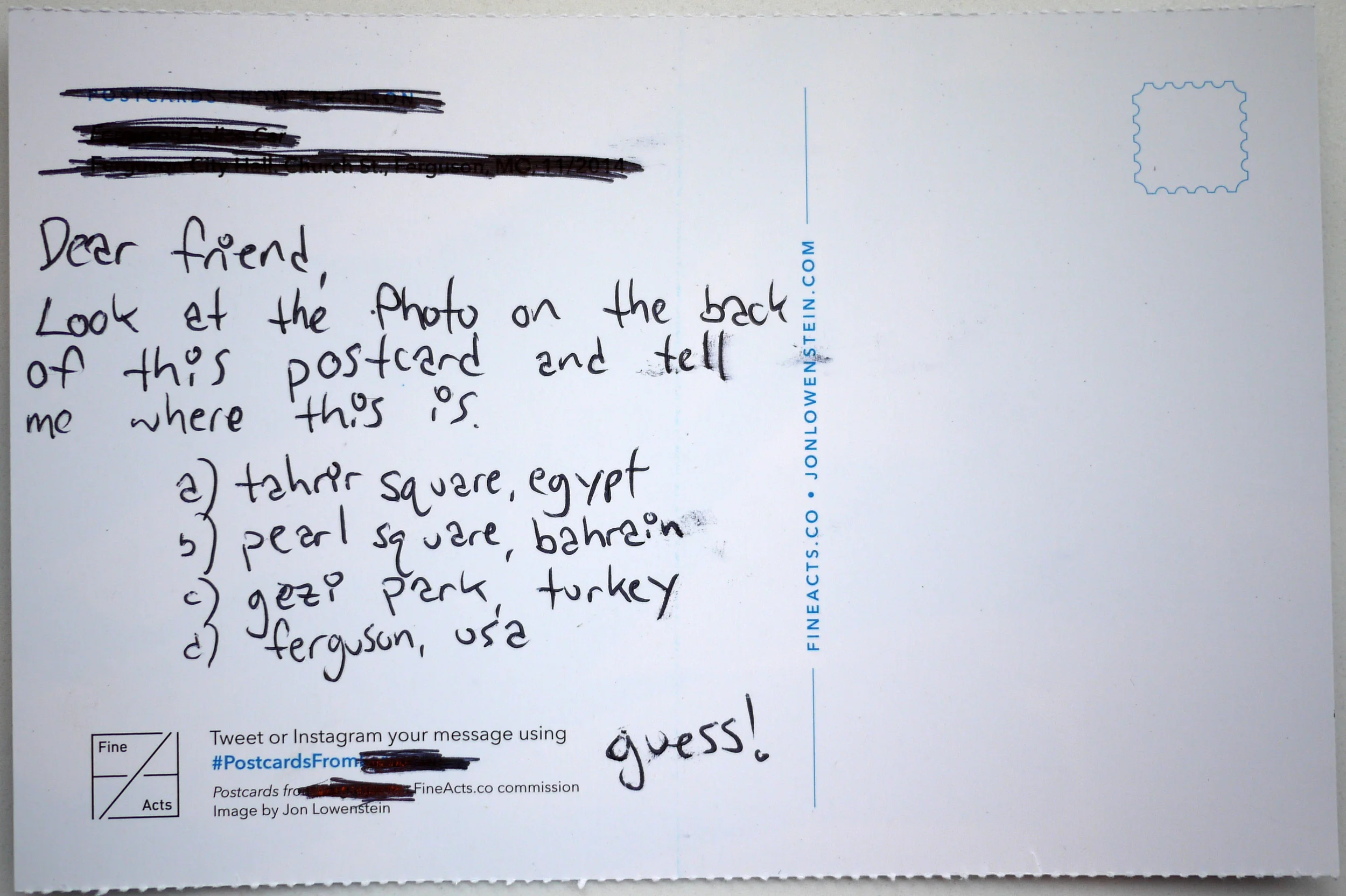 Stop. Think. Write. Postcards from Ferguson