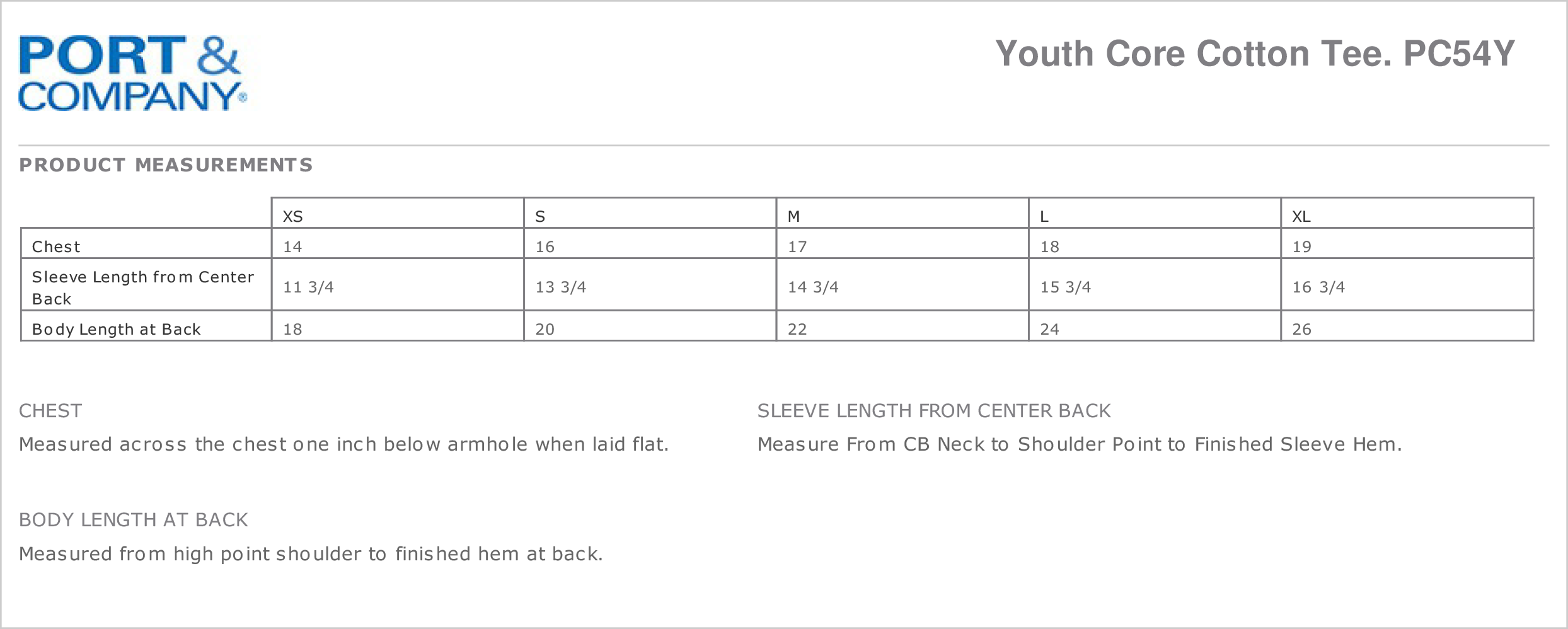 Copy of Size Chart - Youth