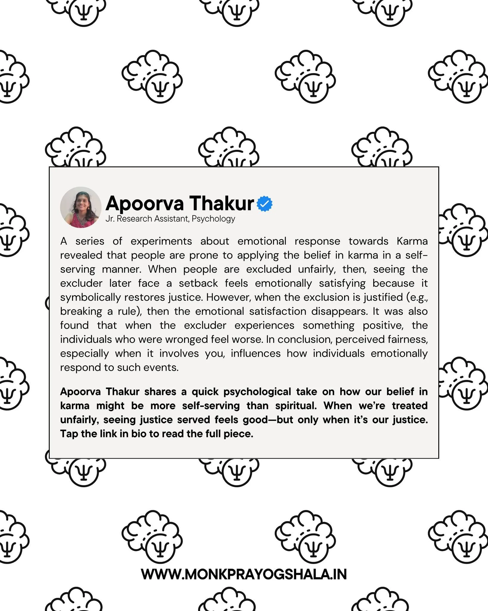 ⚖️ Is our belief in karma more self-serving than spiritual?

Apoorva Thakur reflects on new research revealing how emotional responses to karma depend on fairness&mdash;when we&rsquo;re wronged, justice feels satisfying, but only when it&rsquo;s our 