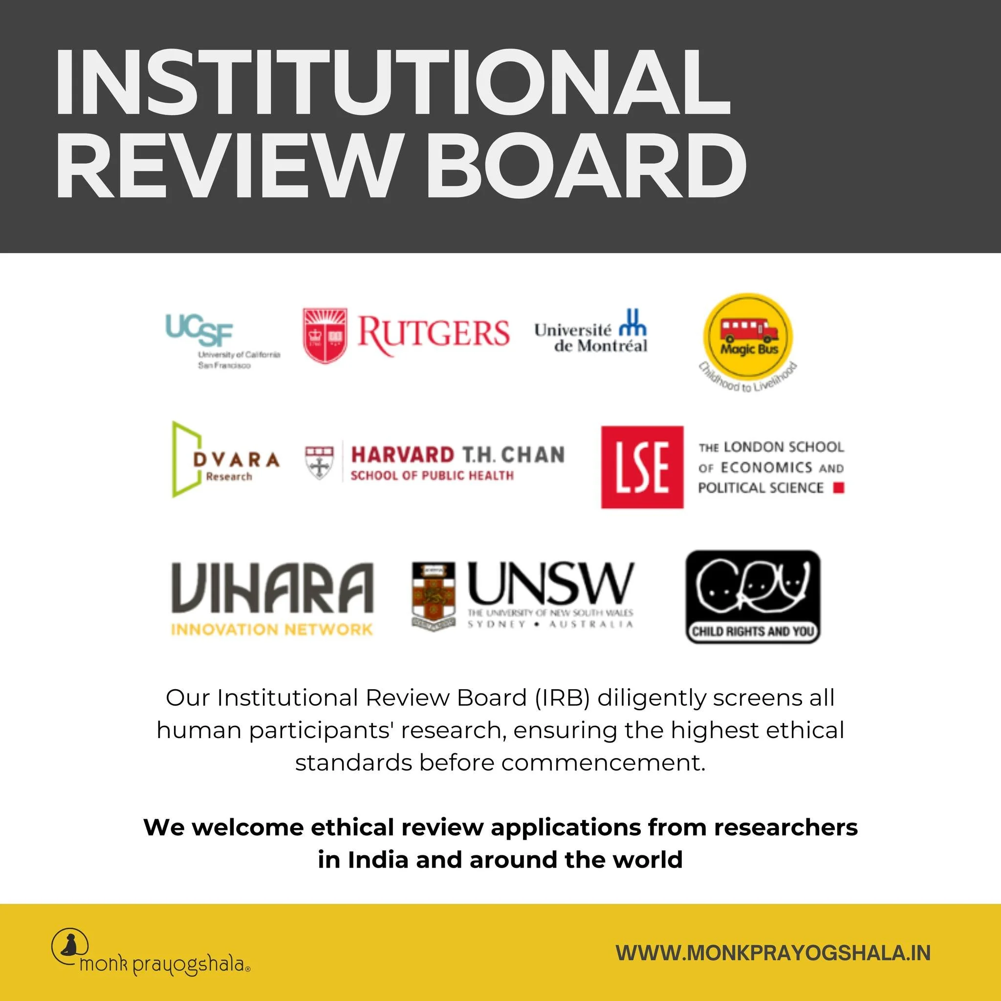 Why Monk Prayogshala's #IRB? 
Check out to know more about our Institutional Review board and to #apply, visit the link in bio!

Support independent academic research in India!
Your donations are now eligible for 50% tax exemption under Section 80G.
