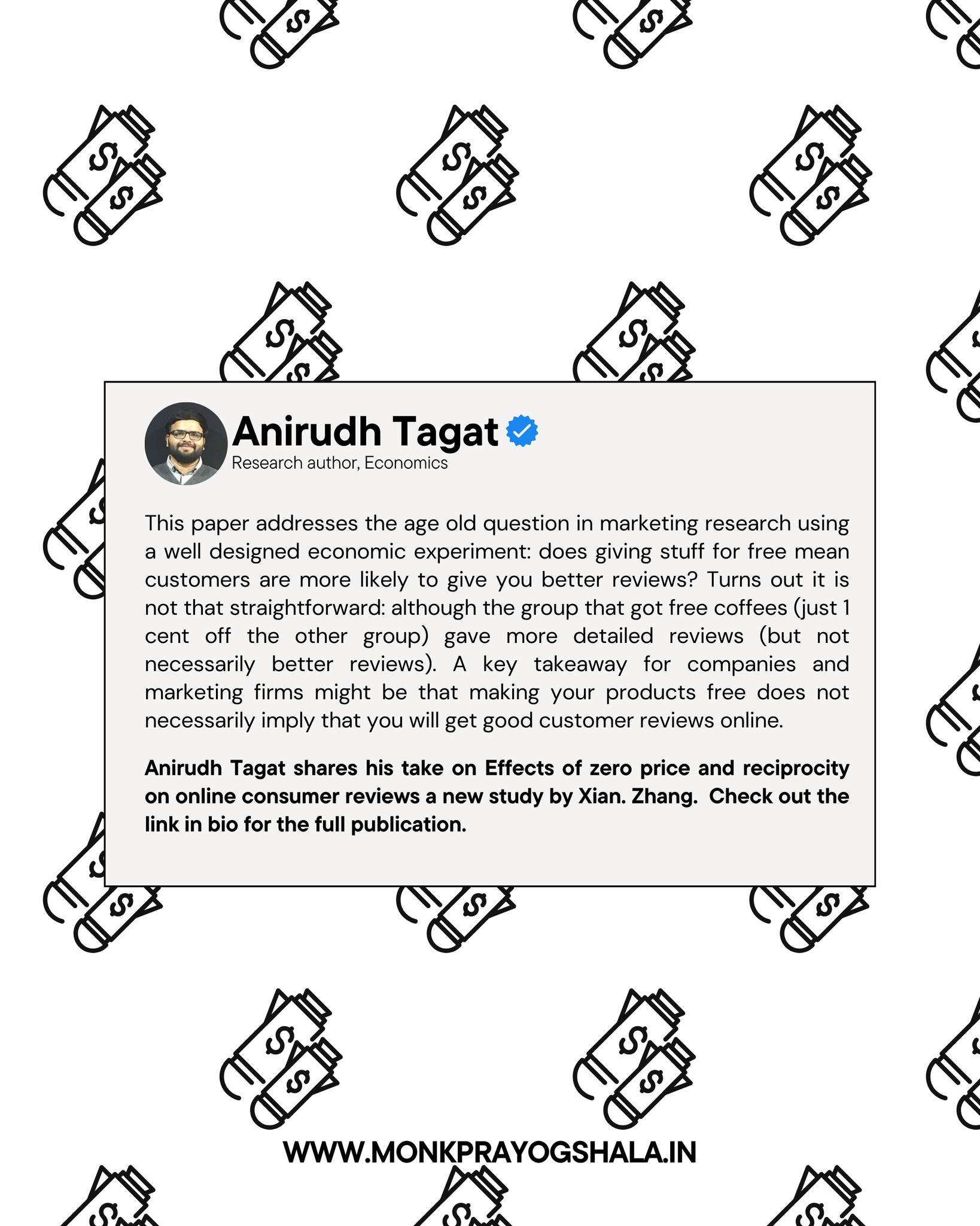 Does giving something away for free lead to better reviews? 🤔
Anirudh Tagat shares his take on Effects of Zero Price and Reciprocity on Online Consumer Reviews authored by Xian. Zhang, and the answer isn&rsquo;t as straightforward as you might think