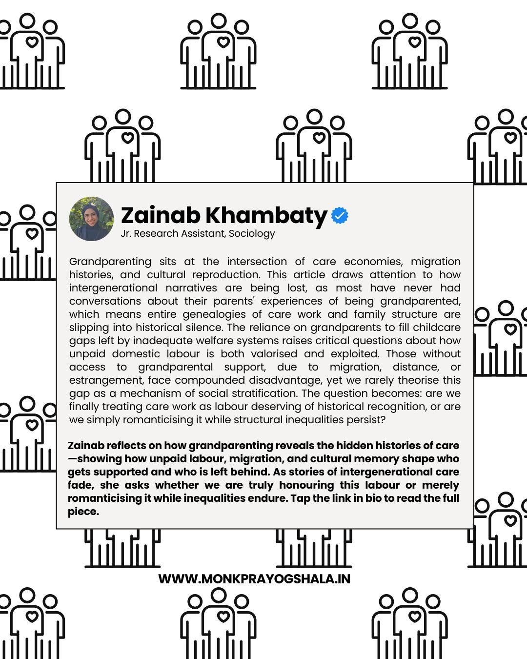 👵🏽👶🏽 Grandparenting holds the hidden histories of care we often overlook.

Zainab Khambaty reflects on how intergenerational labour, migration, and fading family stories shape inequality &mdash; and why preserving these narratives matters.

🔗 Li