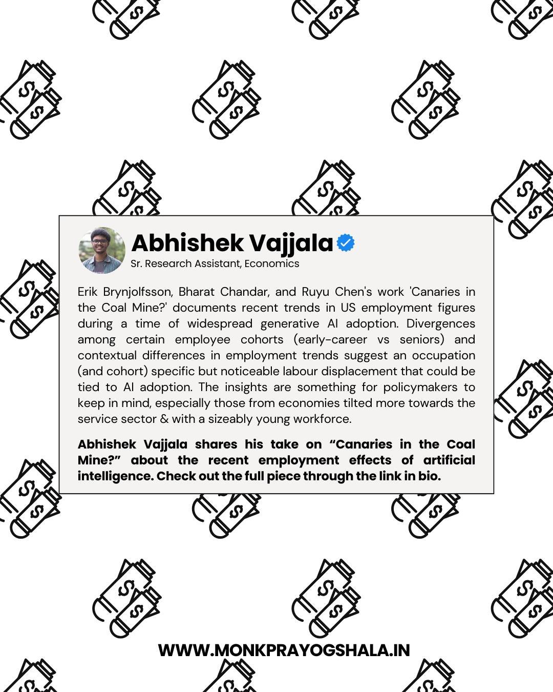 How is generative AI affecting the workforce? 🤖

Abhishek Vajjala shares his take on Canaries in the Coal Mine by Erik Brynjolfsson, Bharat Chandar, and Ruyu Chen, highlighting occupation- and cohort-specific shifts in US employment. Early-career vs