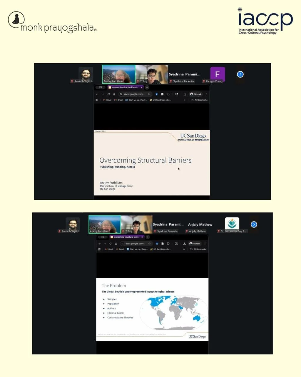 Today&rsquo;s session, part of the Decolonizing Cross-Cultural Psychology Webinar Series sponsored by IACCP, explored structural barriers in psychology&mdash;highlighting how publishing, funding, and institutional access shape research spaces and opp