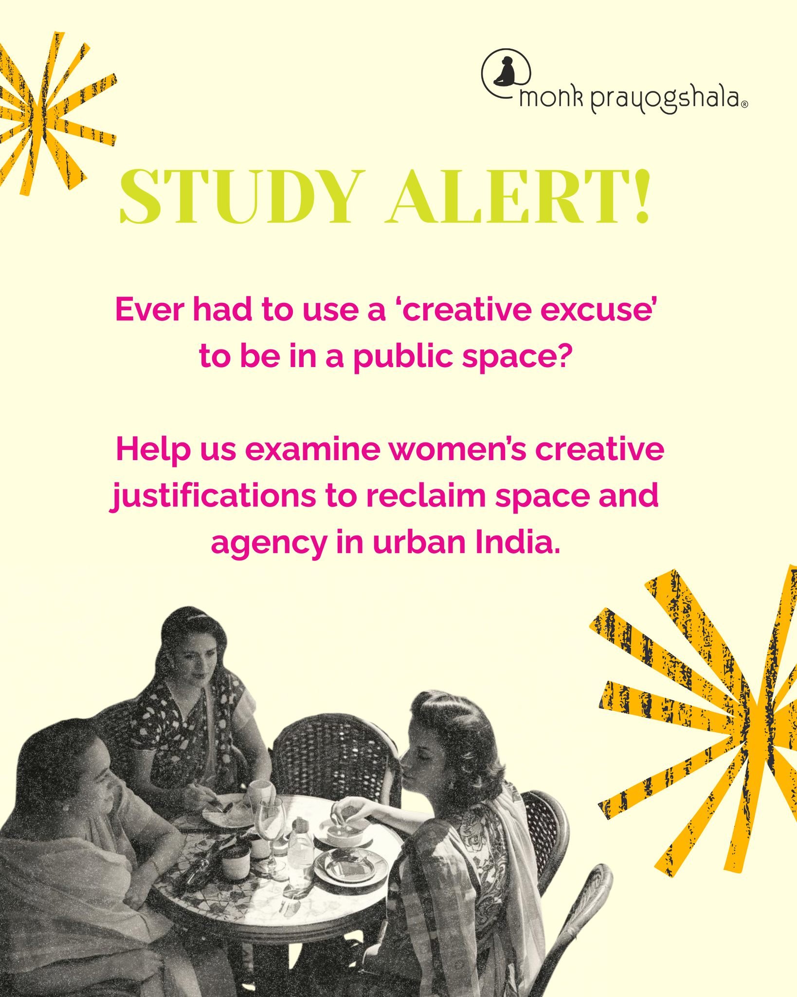 📣 #callforparticipants 
Have you ever had to give a reason, excuse, or cover story just to access or stay in a public place?

We&rsquo;re inviting women (18+) in urban India, including those who identify as women, to share how they use creativity, e