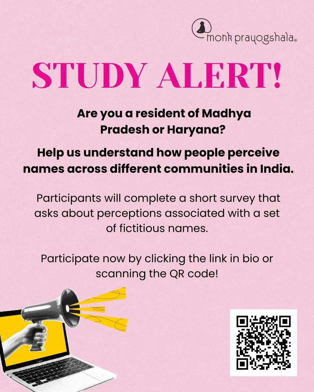 📣 #callforparticipants

Are you a resident of Madhya Pradesh or Haryana?

Help us understand how people perceive names across different communities in India.

We&rsquo;re inviting adults (18+) from these states to participate in a short survey for a