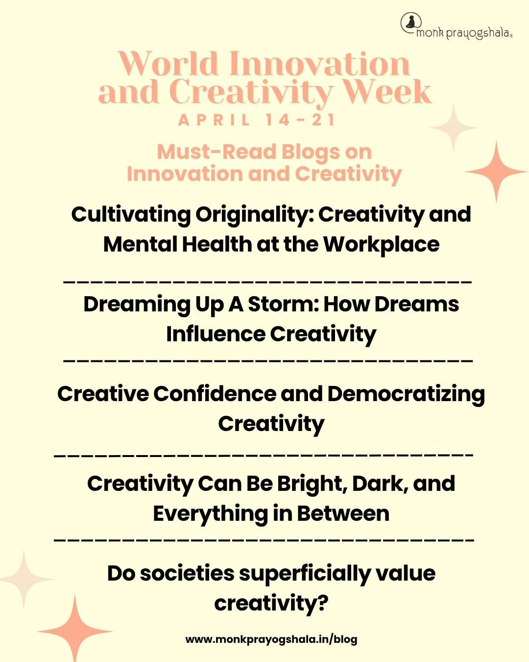 🌍✨ Celebrating World Innovation &amp; Creativity Week!

Looking for fresh ideas and creative inspiration?
Explore our curated list of must-read blogs on innovation and creativity 🚀🎨

From groundbreaking innovations to powerful creative insights, t