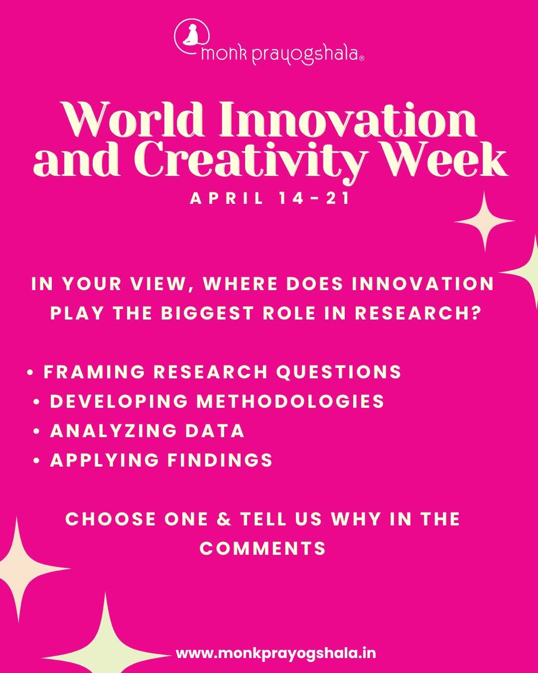 Where does innovation matter most in research? 🤔

Is it in framing sharper questions, building better methods, analyzing data, or applying findings for real-world impact?

Pick one and tell us why in the comments 👇
We&rsquo;d love to hear your thou