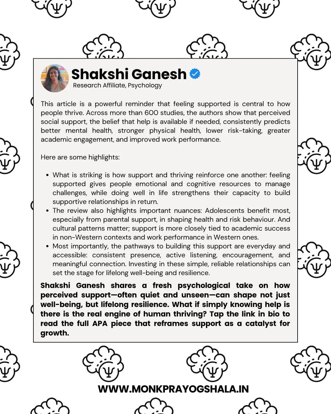 Feeling supported isn&rsquo;t just comforting&mdash;it&rsquo;s transformative.
Shakshi Ganesh breaks down new research showing that simply knowing help is available can boost mental health, strengthen physical well-being, reduce risk-taking, and fuel