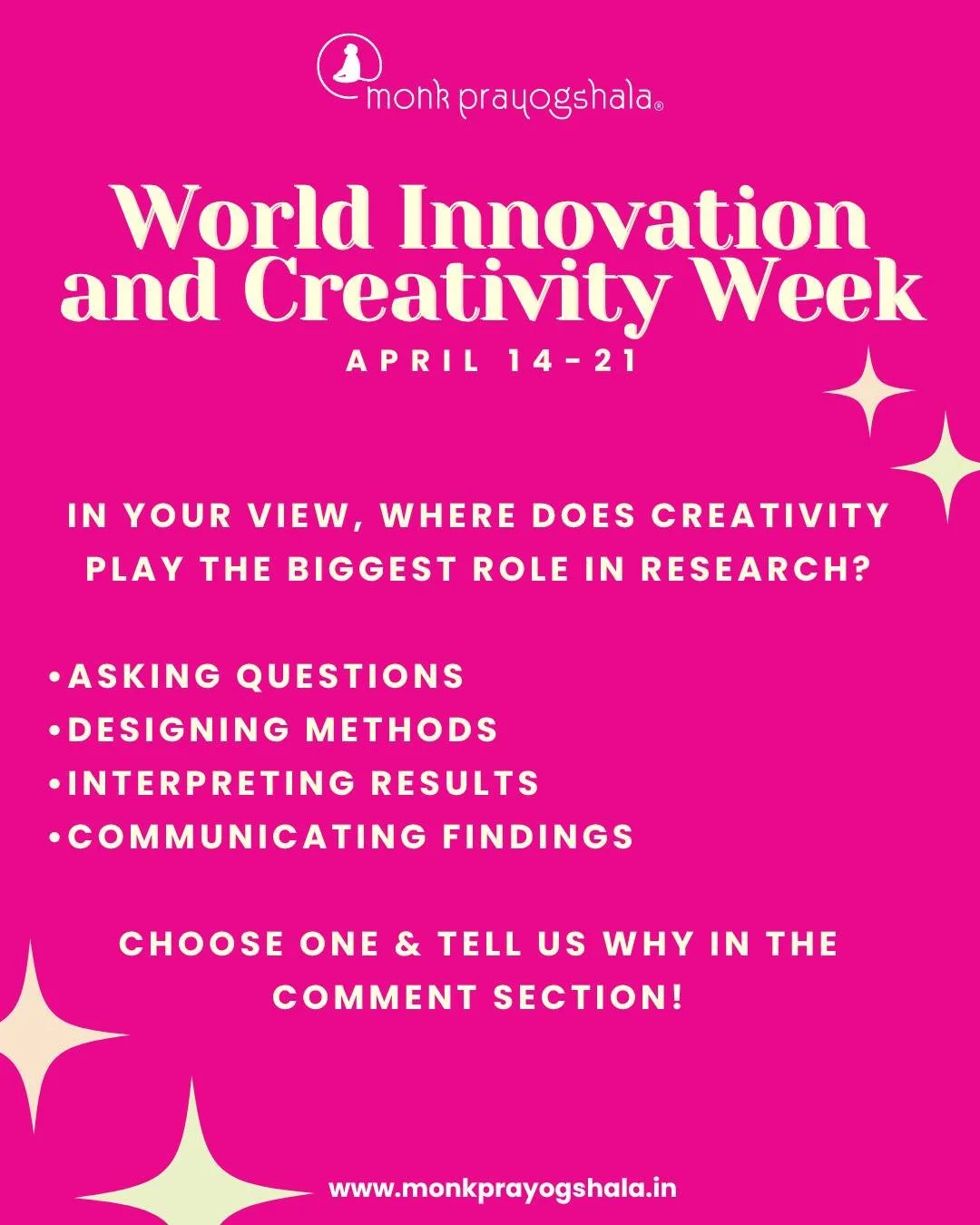 Where does creativity drive research the most? ✨

Is it in asking the right questions, designing methods, interpreting results, or communicating findings?

Choose one and share your why in the comments 👇
Join the conversation&mdash;we&rsquo;re liste