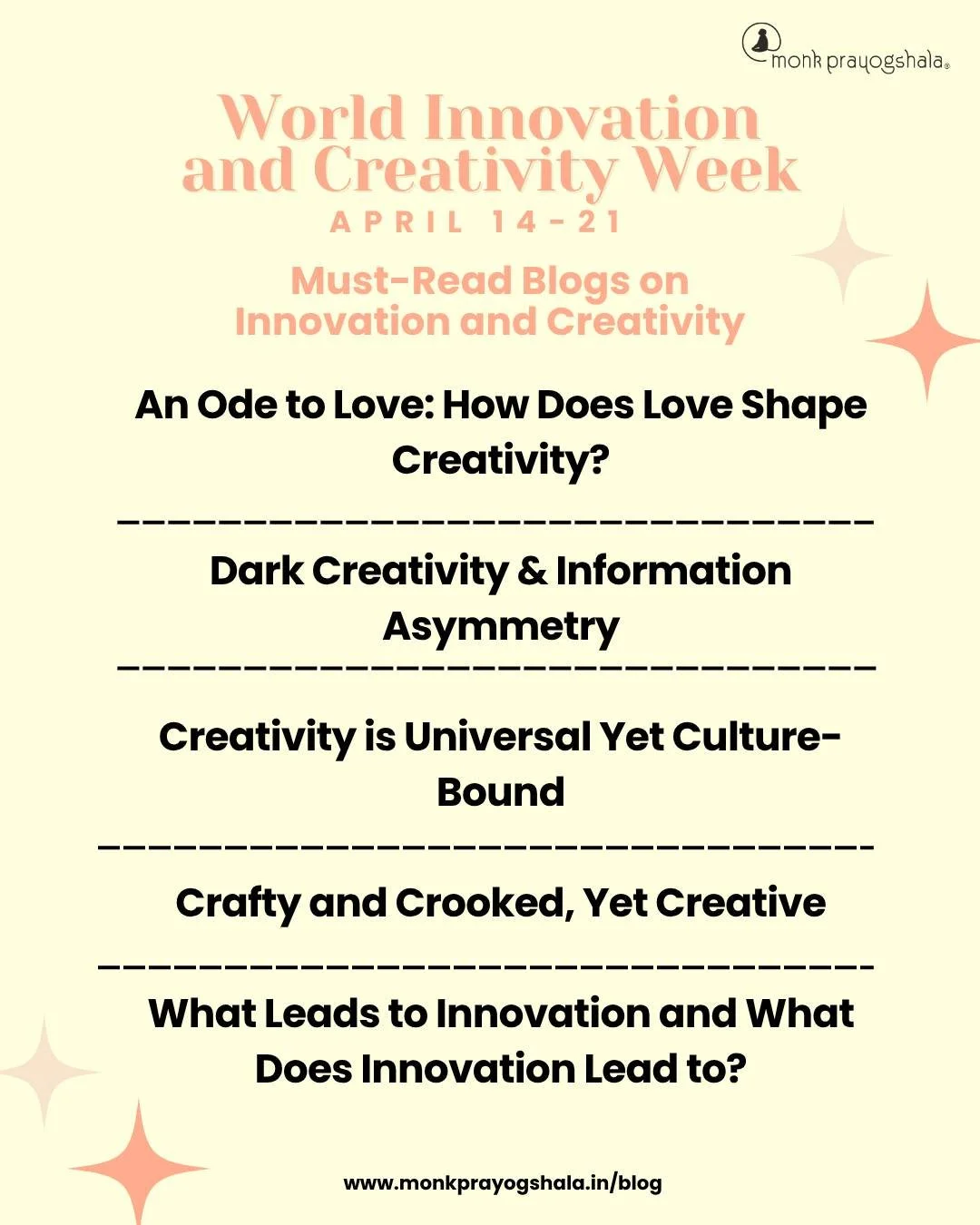🌍✨ Celebrating World Innovation &amp; Creativity Week! 

Looking for fresh ideas and creative inspiration? Explore our curated list of must-read blogs on innovation and creativity 🚀🎨 

From groundbreaking innovations to powerful creative insights,