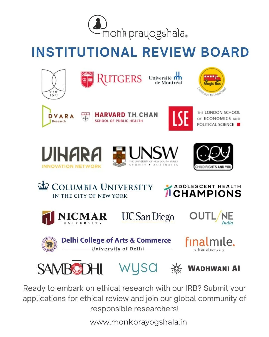Why Monk Prayogshala's #IRB? 
Check out to know more about our Institutional Review board and to #apply, visit the link in bio!

💛 Support independent academic research in India!
Your donations are now eligible for 50% tax exemption under Section 80