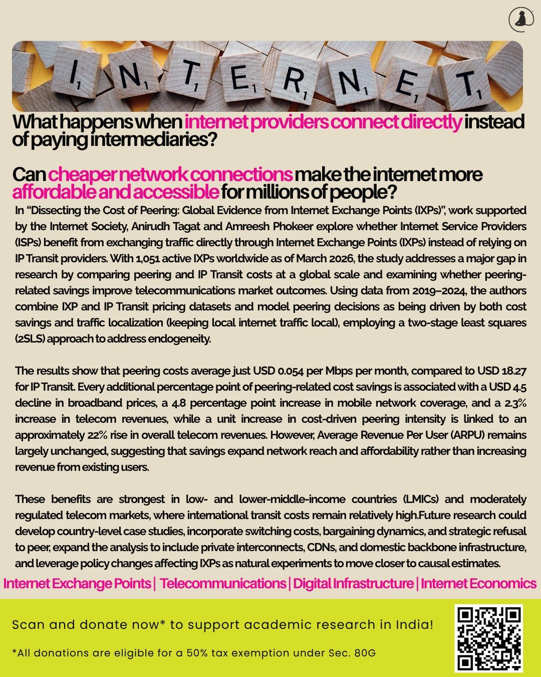 📢 #PublicationAlert

Anirudh Tagat and Amreesh Phokeer co-authored a new publication titled &ldquo;Dissecting the Cost of Peering: Global Evidence from Internet Exchange Points (IXPs)&rdquo; in Telecommunications Policy.

In this study, they examine
