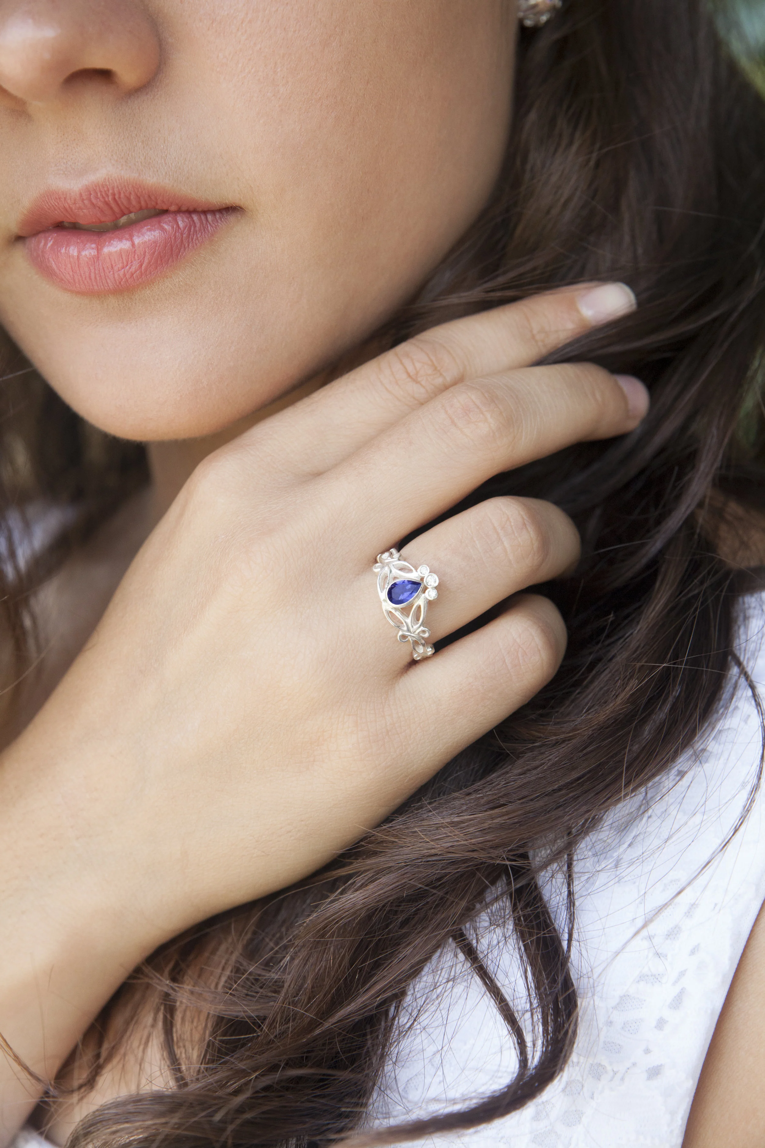 Arabesque Iolite & White Sapphire Statement Ring
