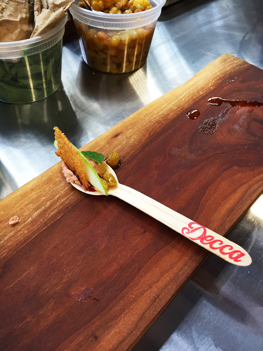 Annie Pettry of Decca serving 'Chicken liver mousse, fish sauce, apples, minet & schmaltz.'