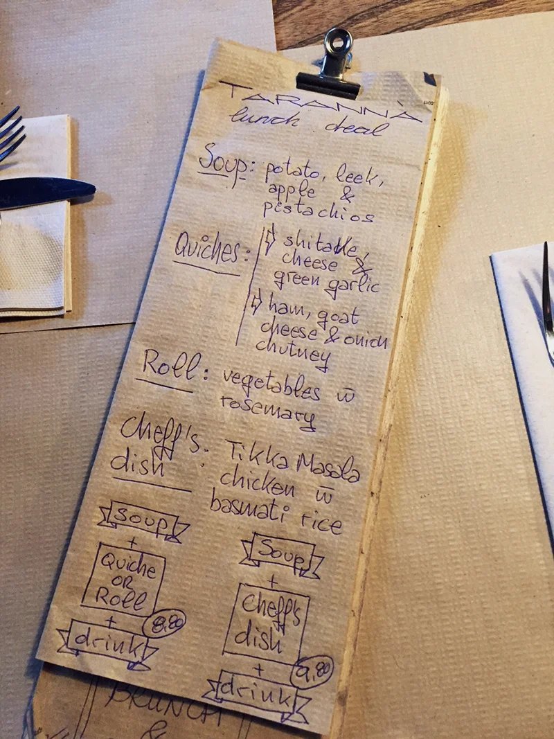 The daily special on a paper towel-Taranna restaurant, Barcelona