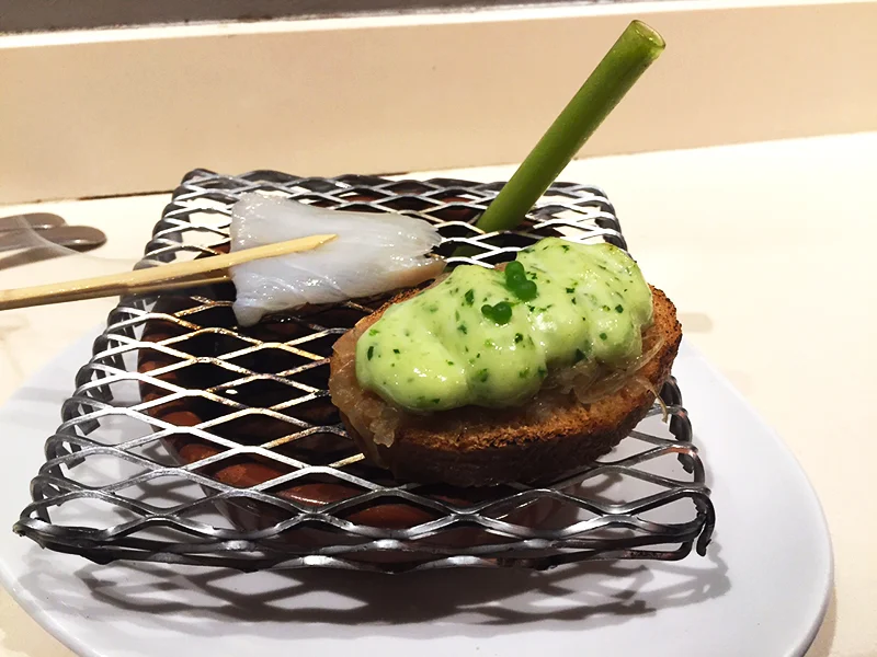 Cod fish with a sip of green salad in a straw at Zeruko, San Sebastián. This was like a mini molecular gastronomy in a bite!